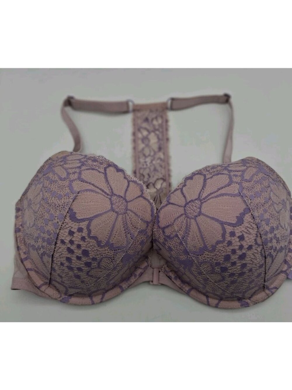 Victoria's Secret Push Up 36DD Racerback Push Up Front Closure Purple Lace